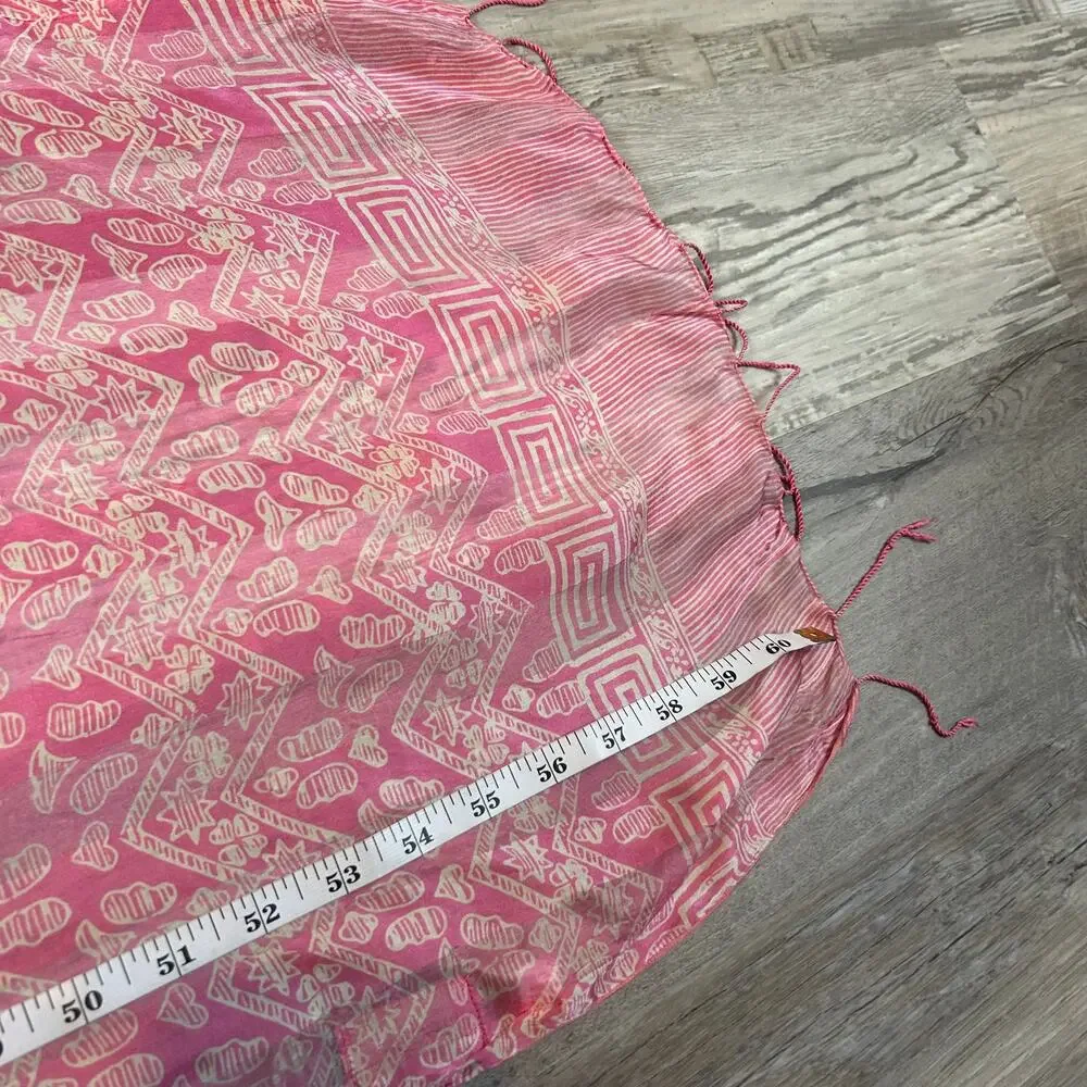 Love Shop Pink Silk Fringe Scarf Wrap Shawl Geometric Boho Print Festival